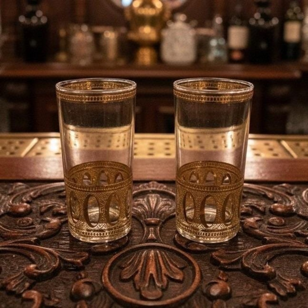 Vintage MCM Culver Valencia 12 OZ. TUMBLERS  22 Karat Trim Set of 2